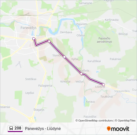 Автобус 208: карта маршрута