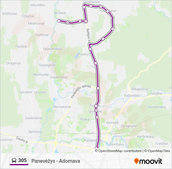 Автобус 305: карта маршрута