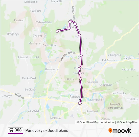 Автобус 308: карта маршрута