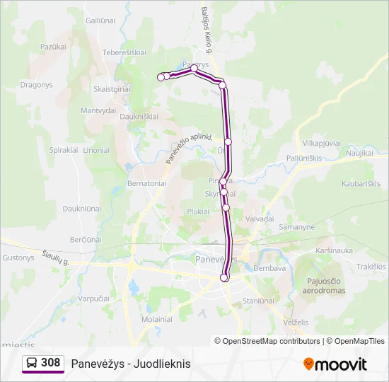 Автобус 308: карта маршрута