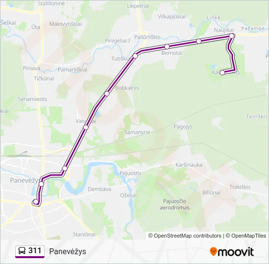 Автобус 311: карта маршрута