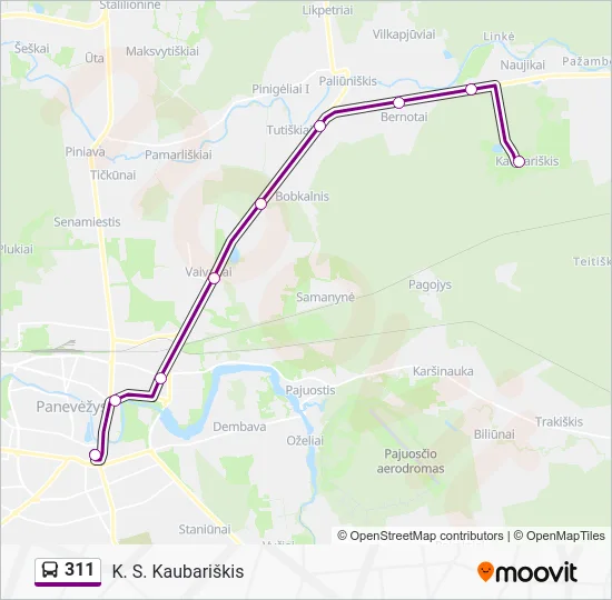 Автобус 311: карта маршрута