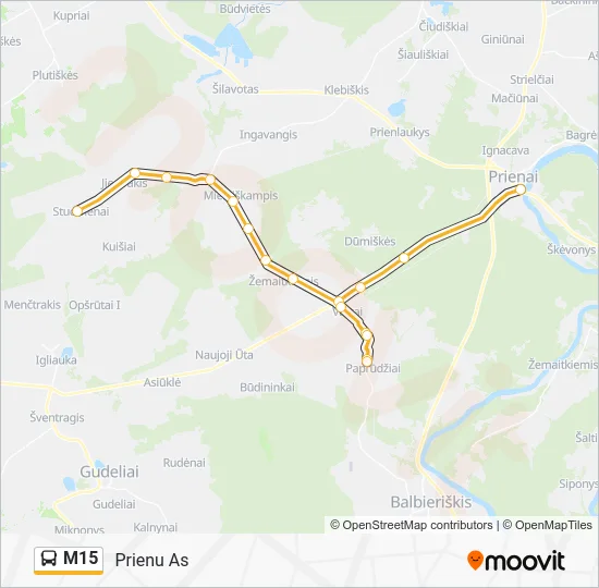 Автобус M15: карта маршрута