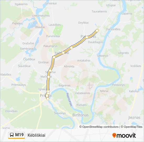 Автобус M19: карта маршрута