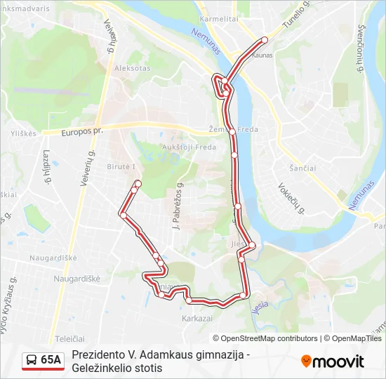 Автобус 65A: карта маршрута