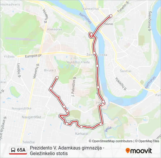 Автобус 65A: карта маршрута