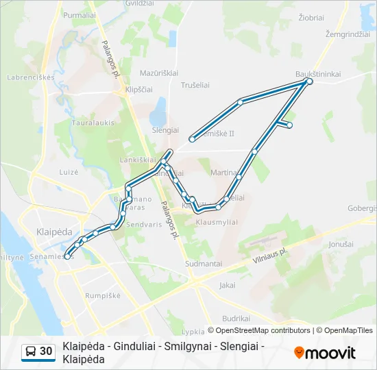 30 Route: Schedules, Stops & Maps - Klaipėda Per Baukštininkus ...