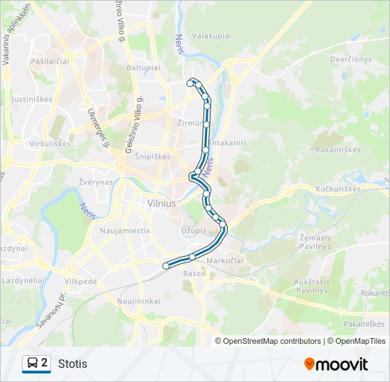 2 autobusas kelionės žemėlapis