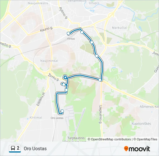 2 autobusas kelionės žemėlapis
