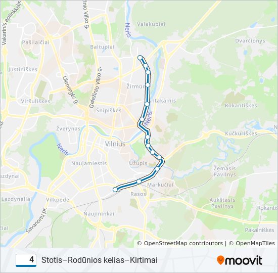 4 autobusas kelionės žemėlapis