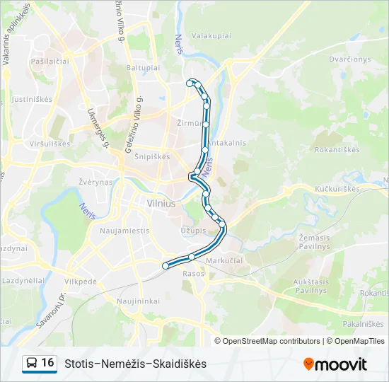 16 autobusas kelionės žemėlapis