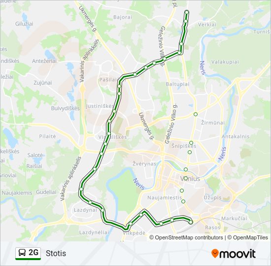 2G autobusas kelionės žemėlapis