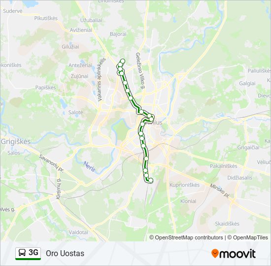 3G autobusas kelionės žemėlapis
