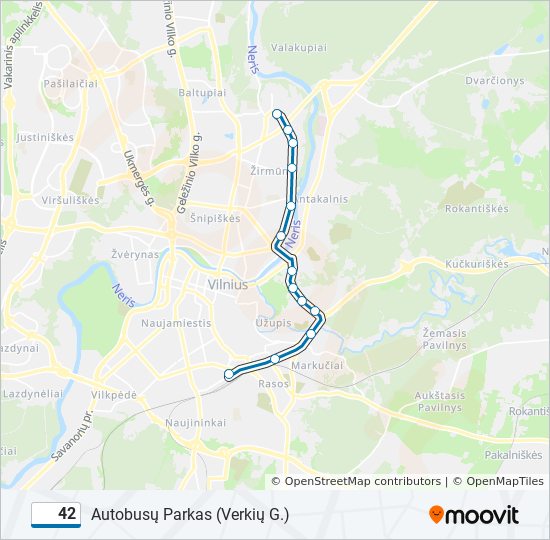 42 autobusas kelionės žemėlapis