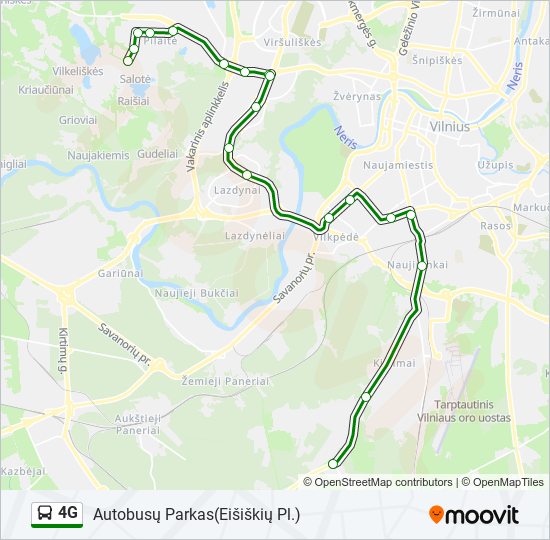 4G autobusas kelionės žemėlapis