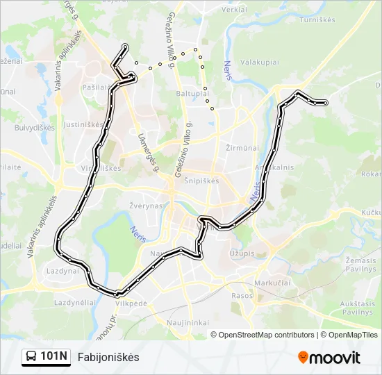101N Bus Line Map