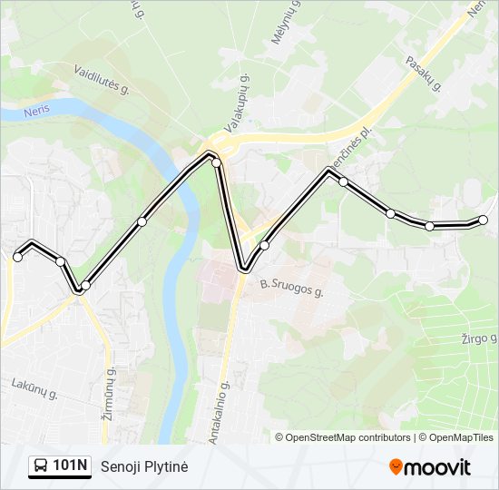 101N autobusas kelionės žemėlapis