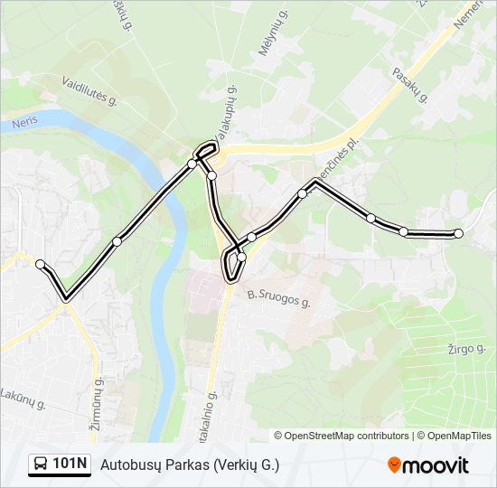 101N bus Line Map