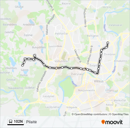 102N Bus Line Map