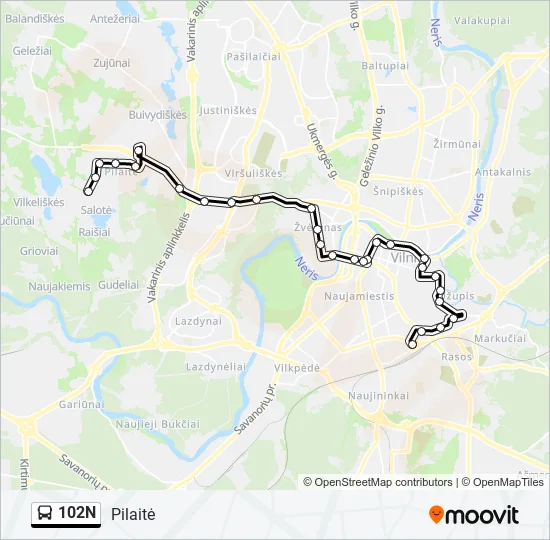 102N Bus Line Map