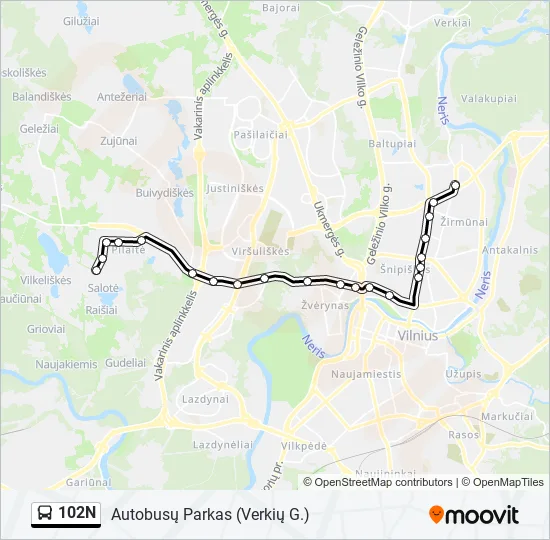 102N Bus Line Map