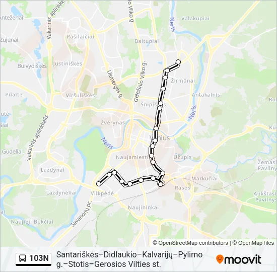 103N Bus Line Map
