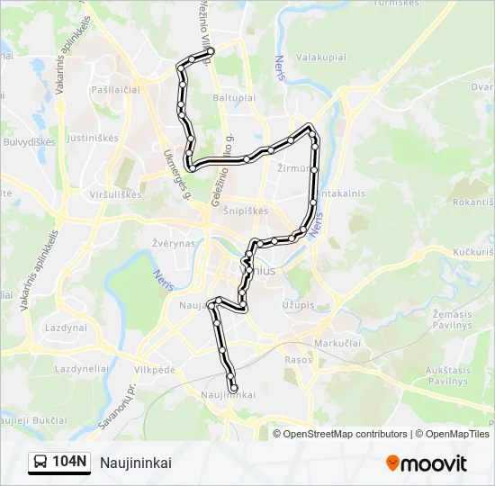 104N Bus Line Map
