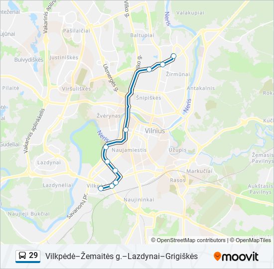 29 autobusas kelionės žemėlapis