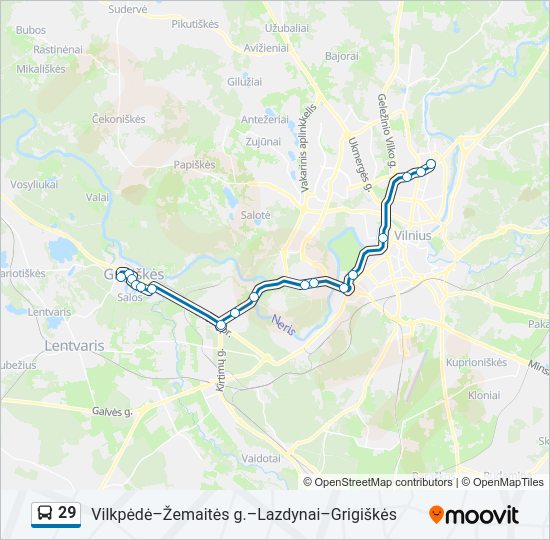 29 autobusas kelionės žemėlapis