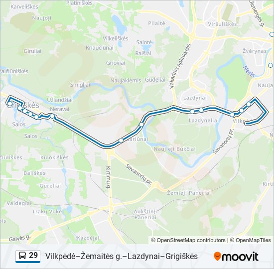 29 autobusas kelionės žemėlapis