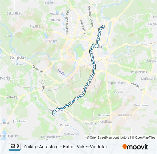 9 autobusas kelionės žemėlapis