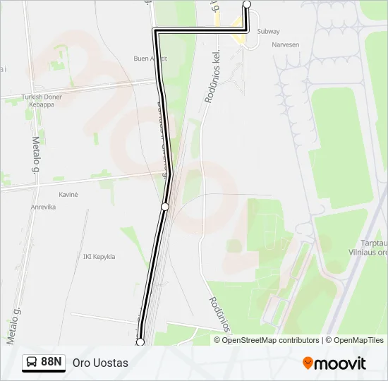 88N Bus Line Map