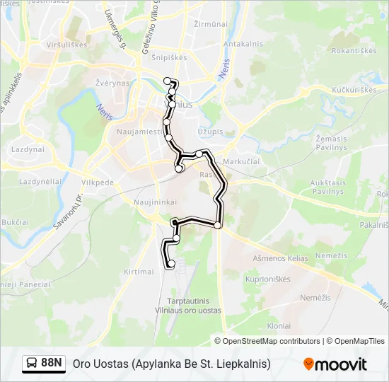 88N Bus Line Map