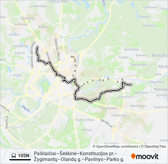 105N Bus Line Map