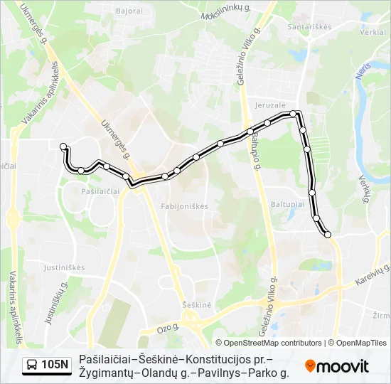 105N Bus Line Map