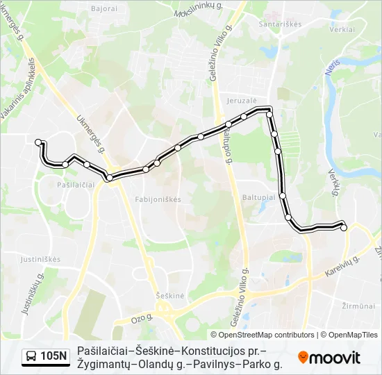 105N Bus Line Map