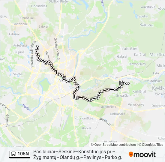 105N Bus Line Map