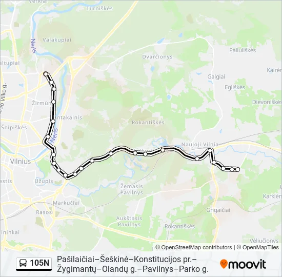 105N Bus Line Map
