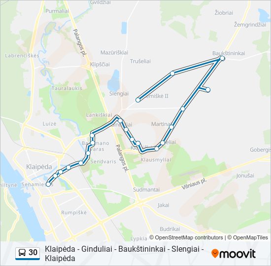 30 autobusas kelionės žemėlapis