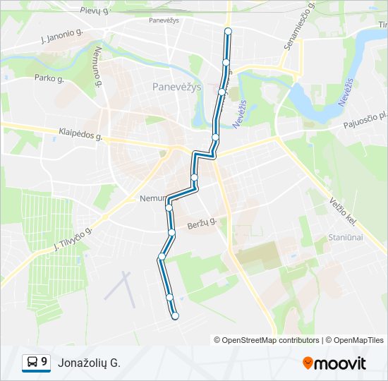 9 autobusas kelionės žemėlapis