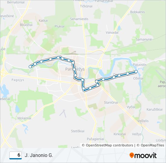 6 autobusas kelionės žemėlapis